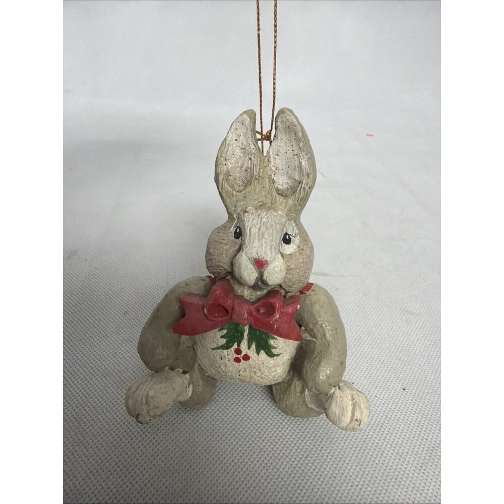 VTG House of Hatten Snow Meadow White Rabbit Bunny Holly Christmas Ornament